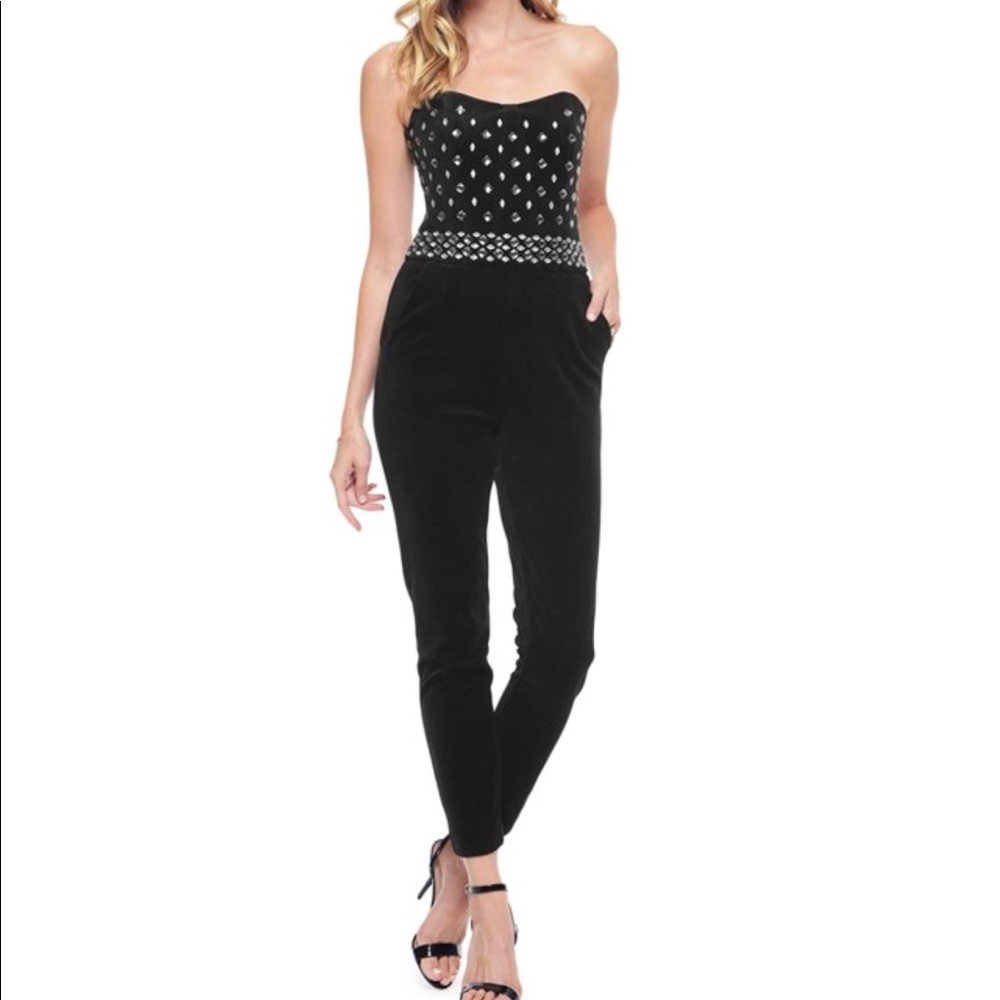 Jewel Velour Black Strapless Jumpsuit